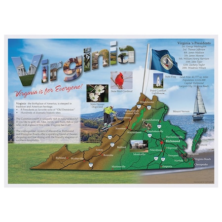Hoffmaster 10" x 14" Map of Virginia Paper Placemats, PK1000 311129